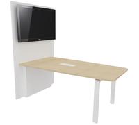 Table réunion Visio avec mur technique L.140 cm x H.72 cm - Plateau Chêne Pieds métal Blanc