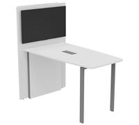 Table réunion Visio avec mur technique L.180 cm x H.72 cm - Plateau Blanc Pieds métal Alu