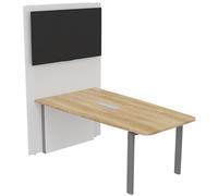 Table réunion Visio avec mur technique L.180 cm x H.72 cm - Plateau Chêne Nebraska Pieds métal Alu