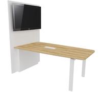 Table réunion Visio avec mur technique L.180 cm x H.72 cm - Plateau Chêne Nebraska Pieds métal Blanc