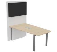 Table réunion Visio avec mur technique L.180 cm x H.72 cm - Plateau Chêne Pieds métal Alu