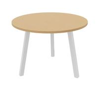Table ronde 100 cm - 3 pieds trapèze métal Blanc - Plateau Hêtre