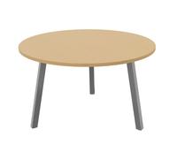 Table ronde 120 cm - 3 pieds trapèze métal Aluminium - Plateau Hêtre