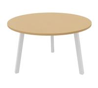 Table ronde 120 cm - 3 pieds trapèze métal Blanc - Plateau Hêtre