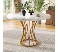 Table ronde à manger-design unique-blanc et doré,mdf,80×80×76cm-HAUSS SPOLE