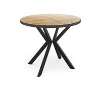 WFL GROUP Table Ronde à Rallonges pour La Salle à Manger - 100/176 Cm - Table avec Pieds en Métal Noir - Compacte - Chêne Craft