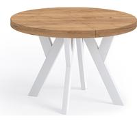 Table ronde à rallonges pour la salle à manger, PERO, style loft, scandinave, diamètre : 90 / 140 cm, couleur : chêne Craft Golden / blanc