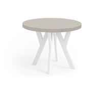 Table ronde à rallonges pour salle à manger, PERO, style loft, scandinave, diamètre : 90 / 140 cm, couleur : cachemire / blanc