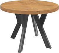 Table ronde à rallonges pour salle à manger, PERO, style loft, scandinave, diamètre : 90 / 140 cm, couleur : Lancelot / noir