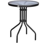 Table ronde bistro de jardin dim. Ø 60 x 70H cm métal époxy anticorrosion noir plateau verre trempé
