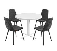 Table ronde - Blanc neige - 4 chaises - Résistant à l'eau - Montage facile