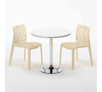 Table Ronde Blanche 70x70cm Avec 2 Chaises Colorées Grand Soleil Set Intérieur B