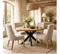 Table ronde bois clair pied croisé métal noir Ø130 cm RIVANO