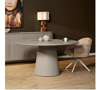 Table ronde bois gris à pied rainuré Ø130 cm CALERO