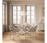 Table ronde crème + 4 chaises beige design pieds métal crème - AXELLE