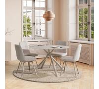 Table ronde crème + 4 chaises tissu beige pieds métal crème - AXELLE