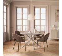 Table ronde crème + 4 chaises vertes design pieds métal vert - AXELLE