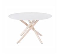 Table ronde D.130 cm céramique blanc marbré pieds crème - POPPY Meubletmoi