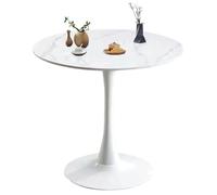 Table Ronde De Bar, Comptoir De Bistro avec Tables Fixe Et Base Stable, Table À Manger Circulaire pour La Maison, Le Bureau Et La Cuisine-White Matte Rock Slab||Diameter 80cm