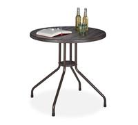 Relaxdays Table Ronde de Jardin, Aspect Bois, Plastique, métal, Balcon, terrasse, Stable, Robuste, HxD 75x80 cm, Brun
