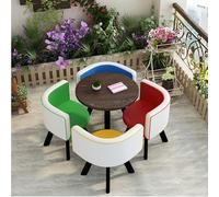 Table ronde de petit-déjeuner pour 4 personnes Table de cuisine avec 4 chaises assorties Peu encombrante, idéale pour les petites salles de réunion, les cuisines et les salons Brown+Four_Colors