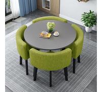 Table Ronde de Réception de Bureau, Table A Manger avec Siège À Dossier Souple, Tables Ronde avec 4 Chaises en Tissu Coton Lin, pour Restaurant, Café, Bureau(Green)