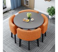 Table Ronde de Réception de Bureau, Table A Manger avec Siège À Dossier Souple, Tables Ronde avec 4 Chaises en Tissu Coton Lin, pour Restaurant, Café, Bureau(Orange)