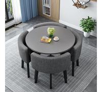 Table Ronde de Réception de Bureau, Table A Manger avec Siège À Dossier Souple, Tables Ronde avec 4 Chaises en Tissu Coton Lin, pour Restaurant, Café, Bureau(Dark Gray)