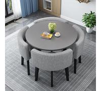 Table Ronde de Réception de Bureau, Table A Manger avec Siège À Dossier Souple, Tables Ronde avec 4 Chaises en Tissu Coton Lin, pour Restaurant, Café, Bureau(Light Gray)