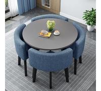 Table Ronde de Réception de Bureau, Table A Manger avec Siège À Dossier Souple, Tables Ronde avec 4 Chaises en Tissu Coton Lin, pour Restaurant, Café, Bureau(Blue)