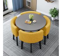 Table Ronde de Réception de Bureau, Table A Manger avec Siège À Dossier Souple, Tables Ronde avec 4 Chaises en Tissu Coton Lin, pour Restaurant, Café, Bureau(Yellow)