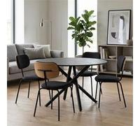 AltoBuy Table Ronde Design + 4 chaises Tissu Noir et métal Noir - AMAEL