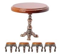 Table ronde détaillée à l'échelle 1:12 avec 4 chaises - Ensemble de salle à manger miniature en alliage de bois - Scène miniature - Table et chaises