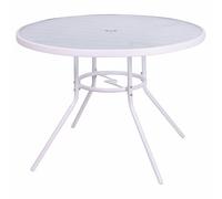 Table Ronde d'extérieur, 100 cm, en Acier au Carbone, Dessus en Verre trempé, Effet martelé, Blanc, Esté