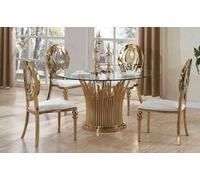 Table ronde en acier inoxydable ronde 5pcs Table de salle à manger ronde + 4 chaises Set de chaise