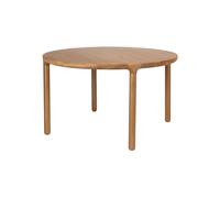 Table ronde en bois marron, 4 places, table haute, pieds chêne massif, plateau plaqué chêne - Zuiver, Storm - Ø128xH75 cm
