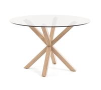 Table ronde en verre Argo avec pieds en acier effet bois, Ø 119 cm