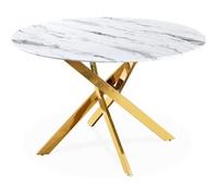 Table ronde en verre effet marbre et pied doré Holy