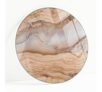 Table Ronde en Verre Trempé Ø 70 cm | Plaque de Sécurité | Installation Facile | avec Coussinets Antidérapants | Bords Polis | Idéal pour Le Salon | Style Moderne - Bois Naturel avec Résine