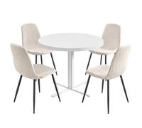 Table ronde - Ensemble salle à manger - Blanc neige - Résistant à l'eau - 4 chaises