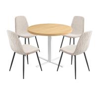Table ronde - Ensemble salle à manger - Doré chêne - Blanc crème - Résistant à l'eau