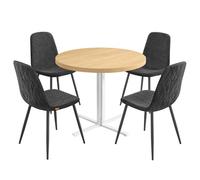 Table ronde - Ensemble salle à manger - Doré chêne - Gris ardoise - Résistant à l'eau