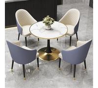 Table ronde et 4 chaises en similicuir pour bureau, réception, salle à manger, table à manger de 80 cm, idéale pour négociation en club, salon, café, cuisine, gris foncé et noir