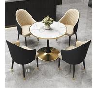 Table ronde et 4 chaises en similicuir pour bureau, réception, salle à manger, table à manger de 80 cm, idéale pour négociation en club, salon, café, cuisine, gris foncé et noir
