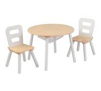 Table ronde et ses deux chaises Naturel, blanc G