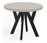 Table ronde extensible pour salle à manger, PERO, style loft, scandinave, diamètre : 100 / 200 cm, couleur : cachemire / noir