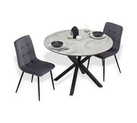 Table ronde noir gris avec 2 chaises tissu