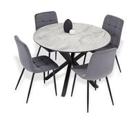 Table ronde noir gris avec 4 chaises tissu