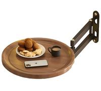 Table Ronde Pliante Murale, Bureau à Structure MéTallique RéGlable à 720°, Petite éTagèRe Flottante De Chevet Ou D'Appoint pour Canapé, IdéAle pour La Chambre à Coucher.(Wood/Z)