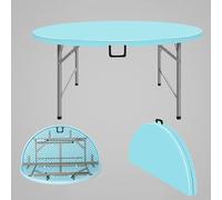 Table ronde pliante portable d'extérieur avec poignée et support en métal, supporte 300 kg, idéale pour le camping, le barbecue et le jardin
